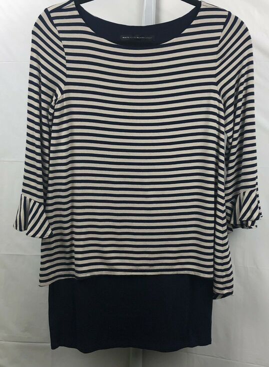 White House Black Market Tops - White House Black Market Top Women XS Blue Beige Stripe Layered Tunic Stretch